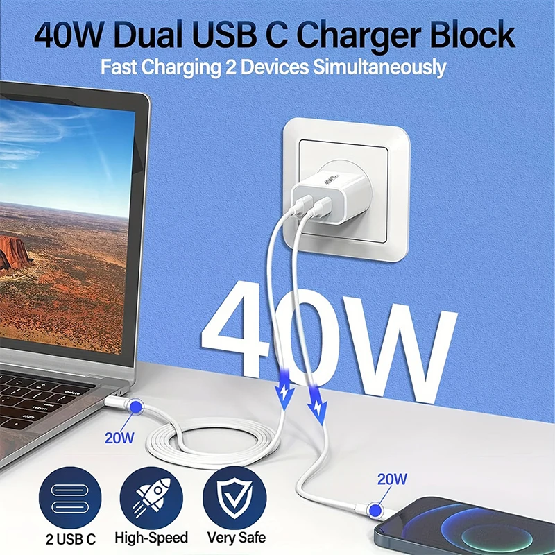 Original 40W Type C Fast Charger For iPhone 16 15 14 13 Pro Max Plus For Xiaomi Samsung Huawei Charging Cable Phone Accessories