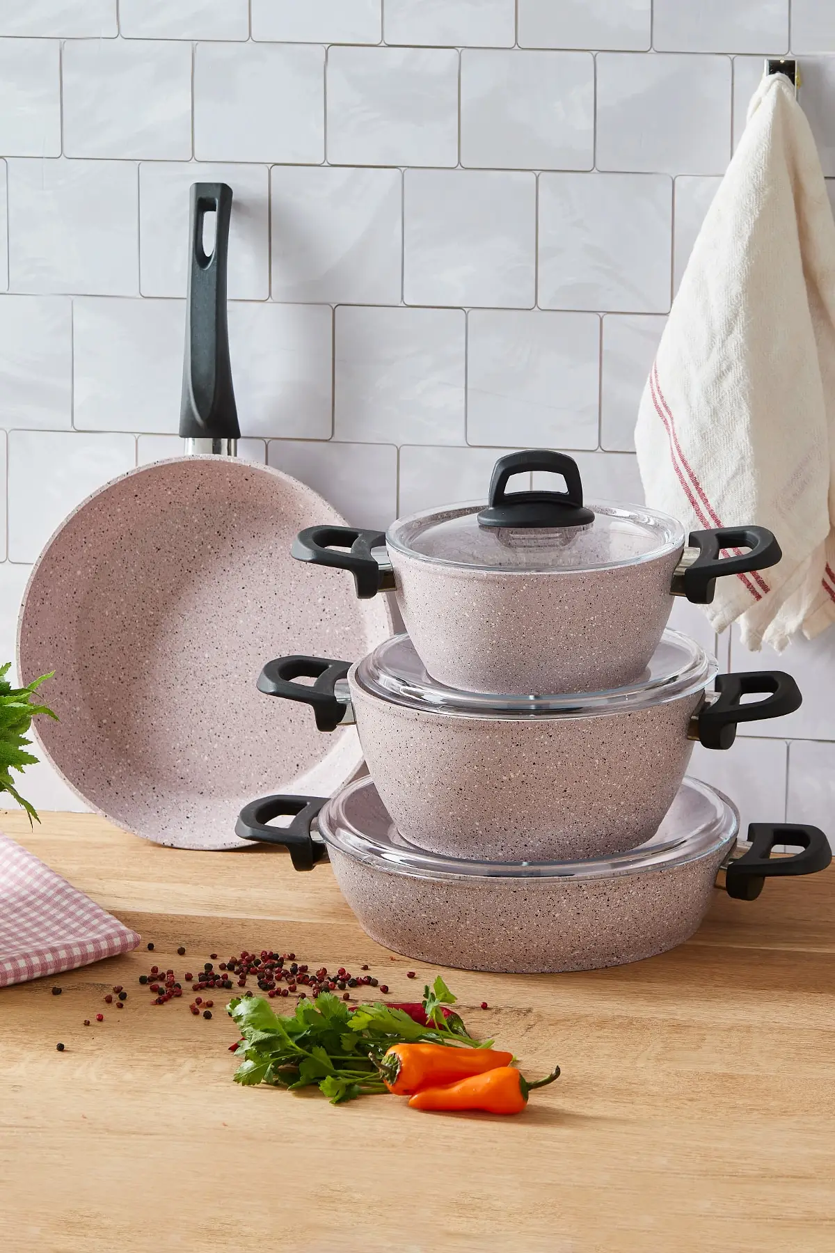 DOLBOVI Oasis-s päder 7 piece granite Cookware Set Cookware Set