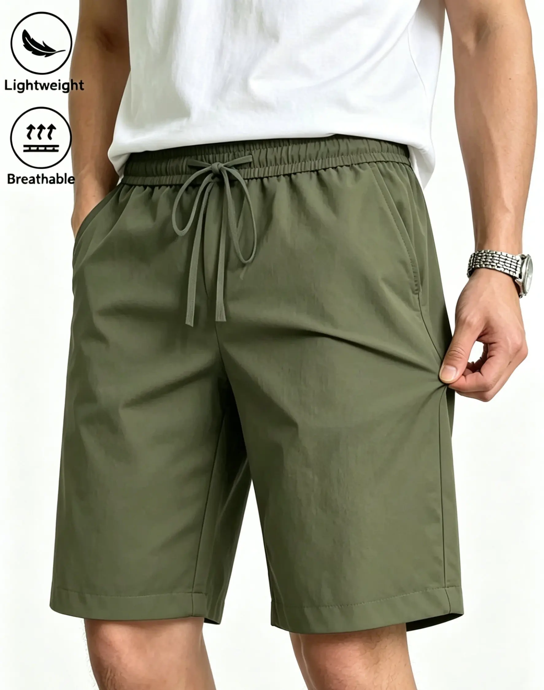Leichte, atmungsaktive Herren-Shorts mit Kordelzug, schnelltrocknend, für Sport, Strand, Workout, Sommer, mit Taschen – Detail 3