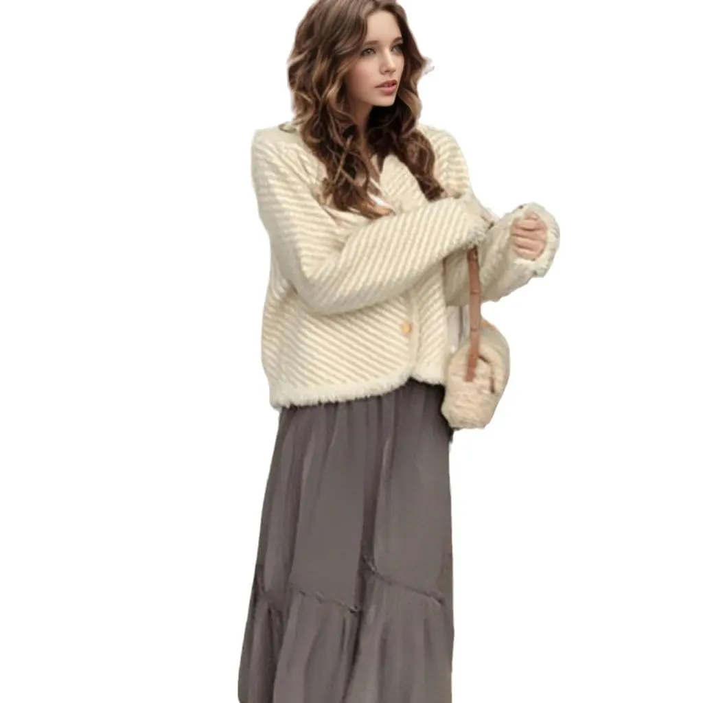 

Women's Knitted Cardigan Sweater with Pockets And Buttons Versatile Autumn Winter European American Style Twill Coat for Ladies