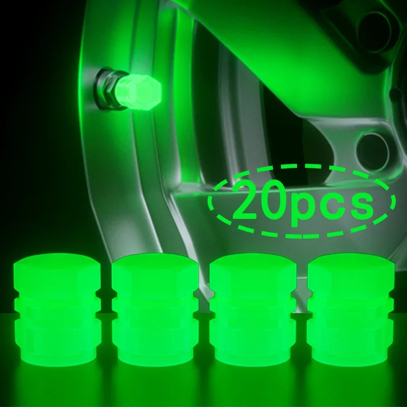 Car Luminous Tire Valve Caps Fluorescent Green Blue Night Glowing Moto Bicycle Bike Wheel Tyre Hub Valve Stem Caps 4/8/16/20pcs