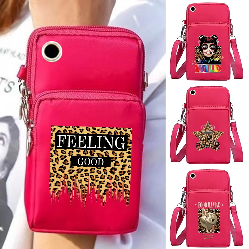 Universal Mobile Phone Bag Shoulder Crossbody Bags Wallet Sport Arm Purse Women Clutch Phone Pouch Wrist Pack Leopard Pattern