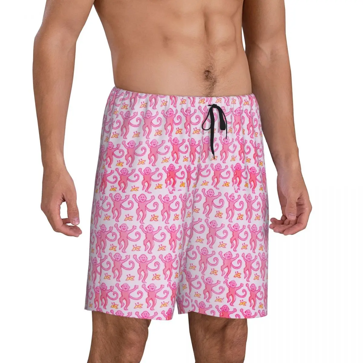 Men Preppy Roller Monkeys Rabbit Pajama Shorts Custom Printed Anime Pink Sleep Pjs Sleepwear Bottoms with Pockets