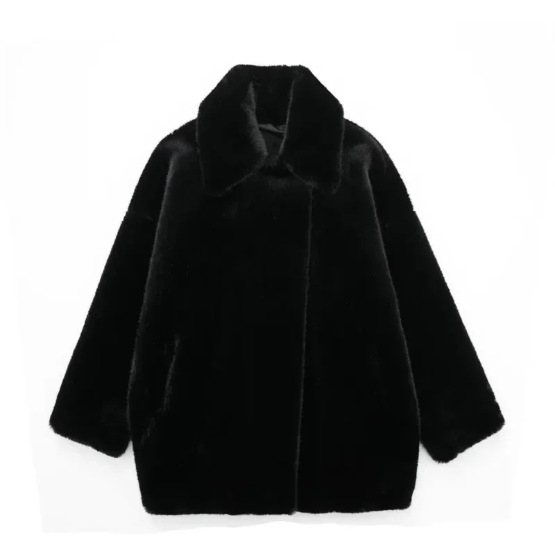 Abito da donna in pelliccia nera Blazer formale da donna abbigliamento da lavoro femminile giacca da donna da ufficio cappotto Casual invernale caldo Streetwear