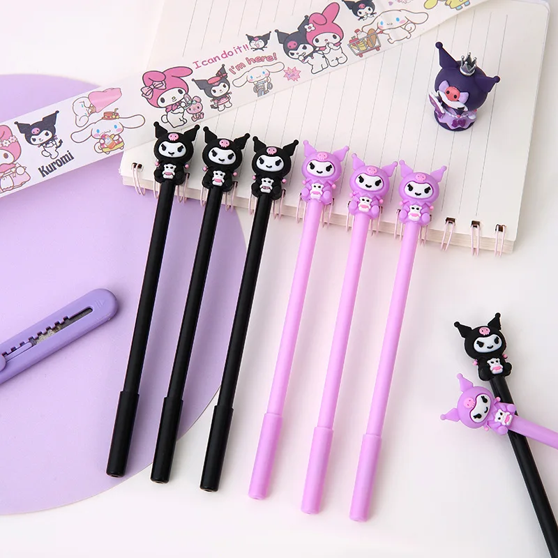 Random 10Pcs/Set Anime Kouromi Metal Hook Press Action Pen Student Kuromi Melody Press Neutral Pen