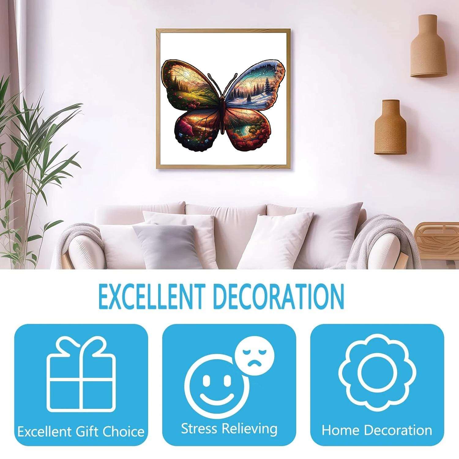 ألغاز خشبية بنمط الفراشة للفصول الأربعة، قطع على شكل حيوانات غير منتظمة، هدية رائعة، ديكور منزلي للعبة عائلية