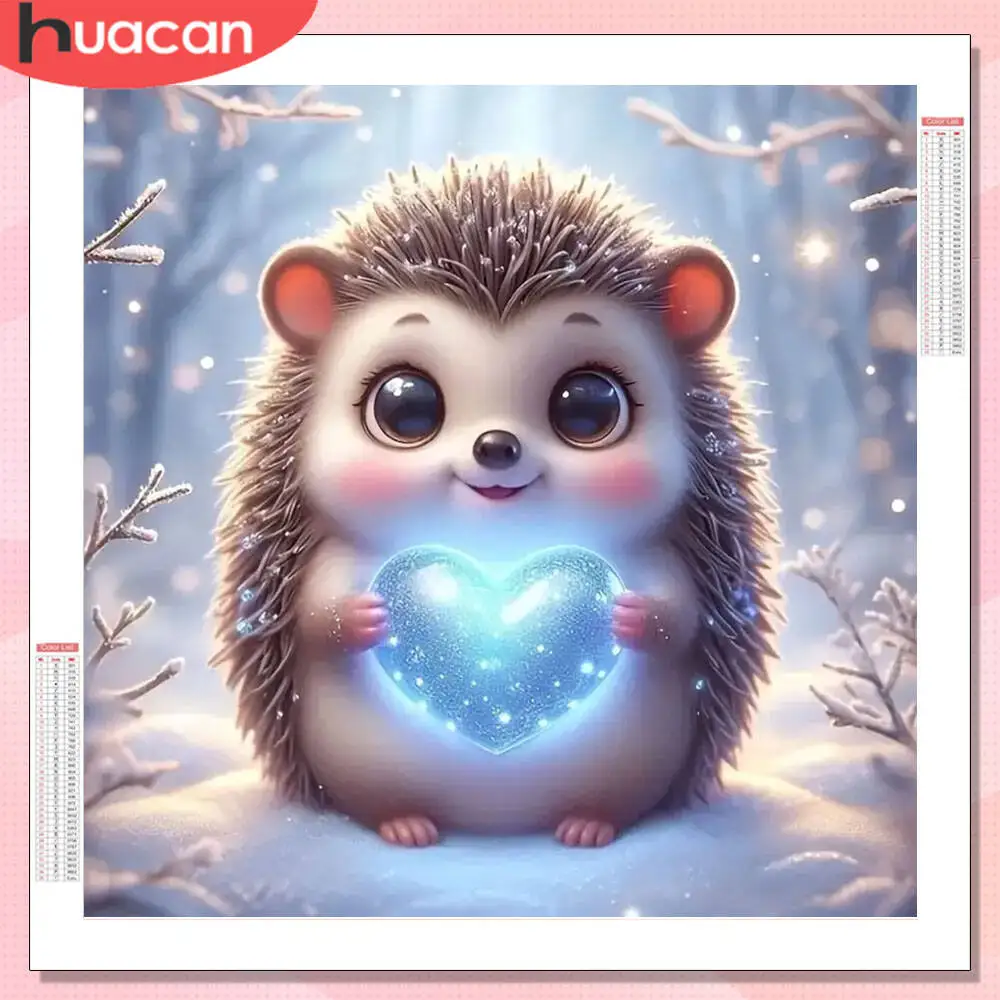HUACAN 5D Diamant Malerei Igel Tier Winter Voll Platz Runde Bohrer Diamant Mosaik Herz Wand Dekor