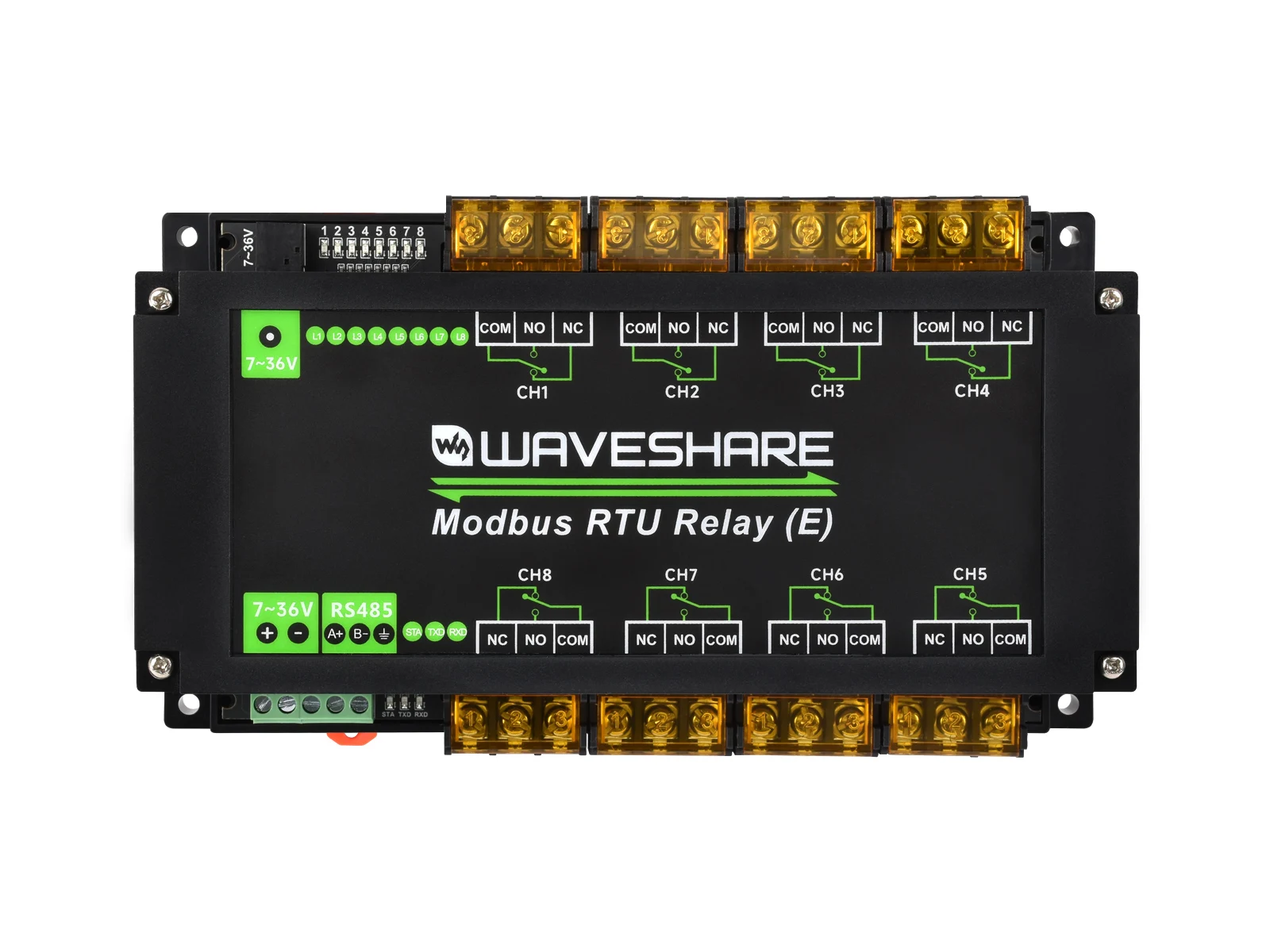 Industrial Modbus RTU 8-ch High Current Relay Module (E) with RS485 Interface, Multi Isolation Protection Circuits
