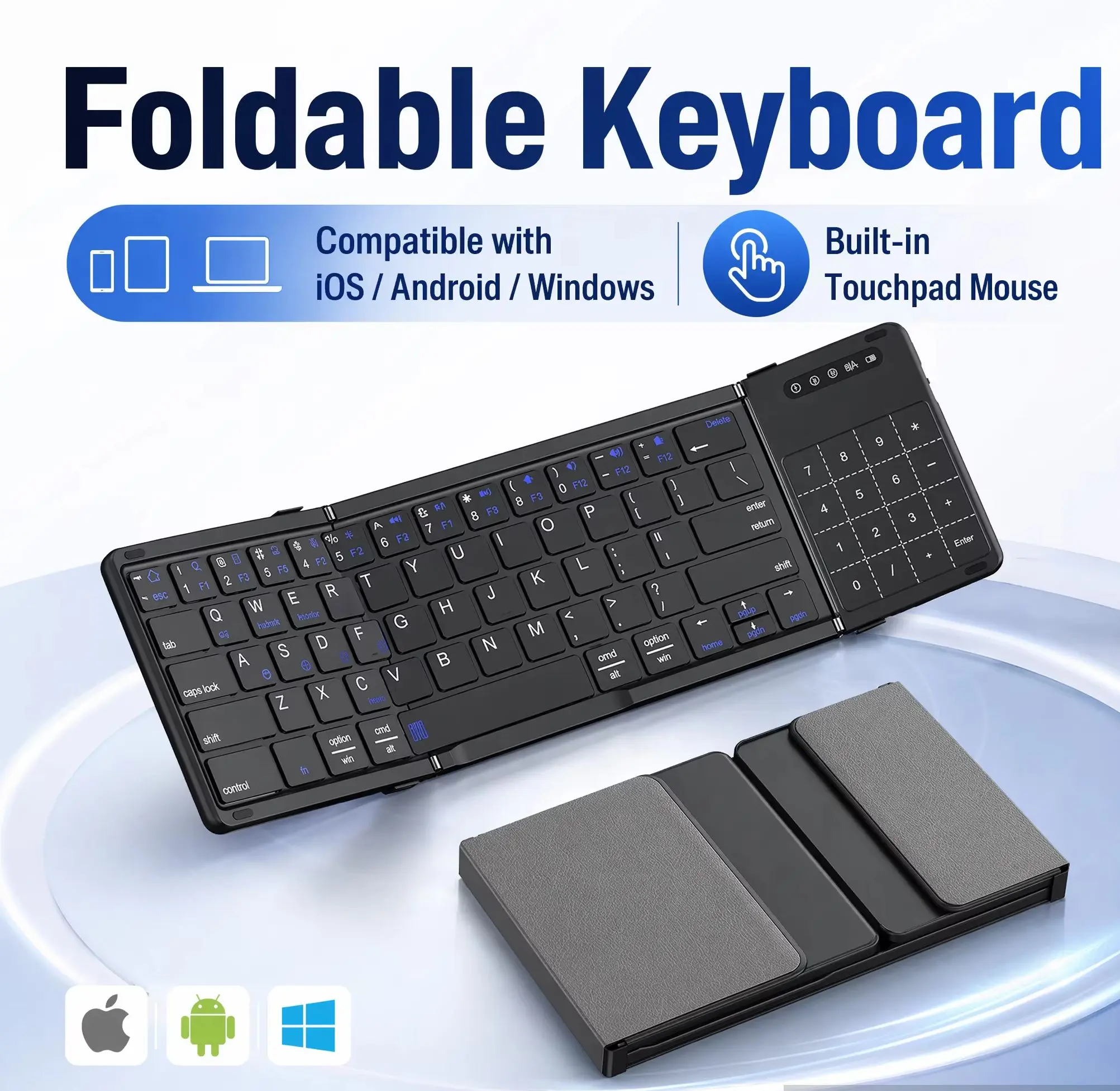 Three-fold Wireless Keyboard Ultra-thin Touchpad Bluetooth Keyboard 2.4G Foldable Magnetic Keyboard Suitable For PC Phone Pad