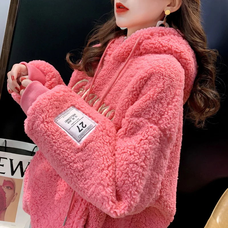 

Women Lamb Winter Warm Pullover Hat Coat Women Autumn Thickened Fleece Hoodies Sweatshirt Trendy Loose Casual Hoodie Top