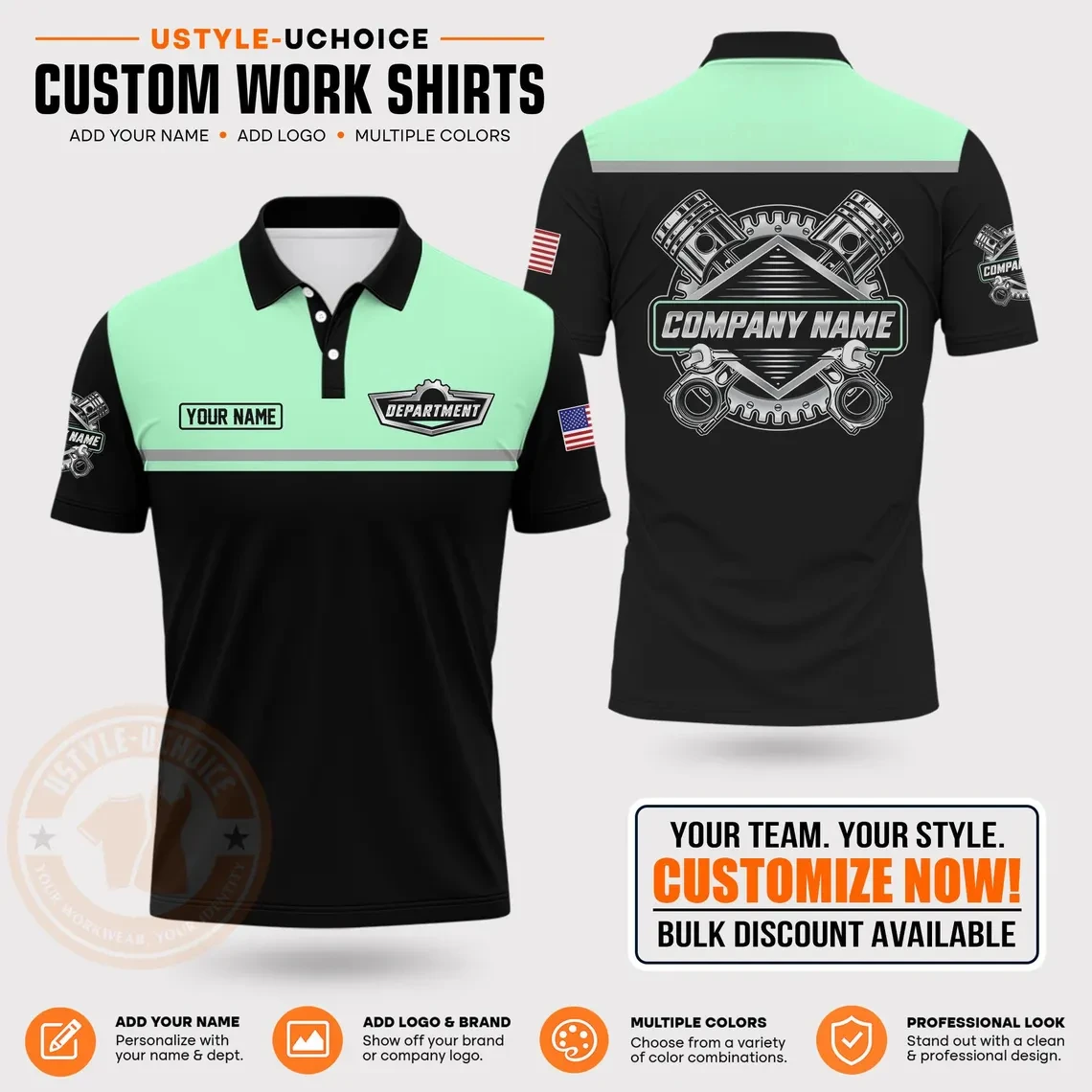 Custom Mechanic Work Pattern Polo Shirt Personalized Name Logo Uniform With Piston Print For Men Women Casual Quick Drying Tees view 6