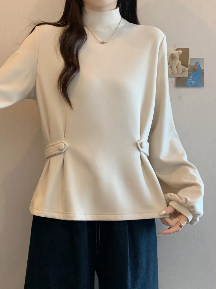 

Женская утепленная кофта с высоким воротником и длинным рукавом, больших размеров, с эффектом утяжки талии и скрытия живота, базовый слой