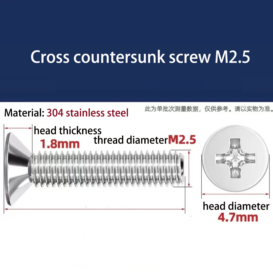 M2 M2,5 M3M3,5 M4 Kreuzschlitz-Phillips-Flachsenkkopfschraube Bolzen 304 A2-70 Edelstahl GB819 – Detail 8