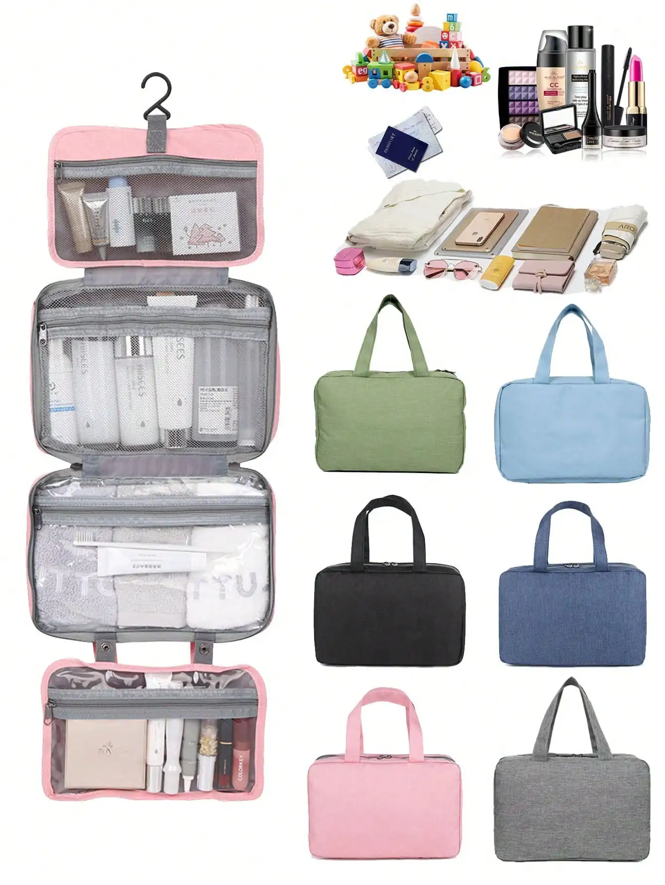 

Large Capacity Hanging Toiletry Bag, Waterproof Foldable Handbag, Travel Cosmetic Organizer Bag, Makeup Bag, Toiletry Travel Bag, Women's Cosmetic Organizer Bag, Makeup Brush Holder Bag, Multi-Functional Cosmetic Storage Bag, Suitable For Beach Vacation,