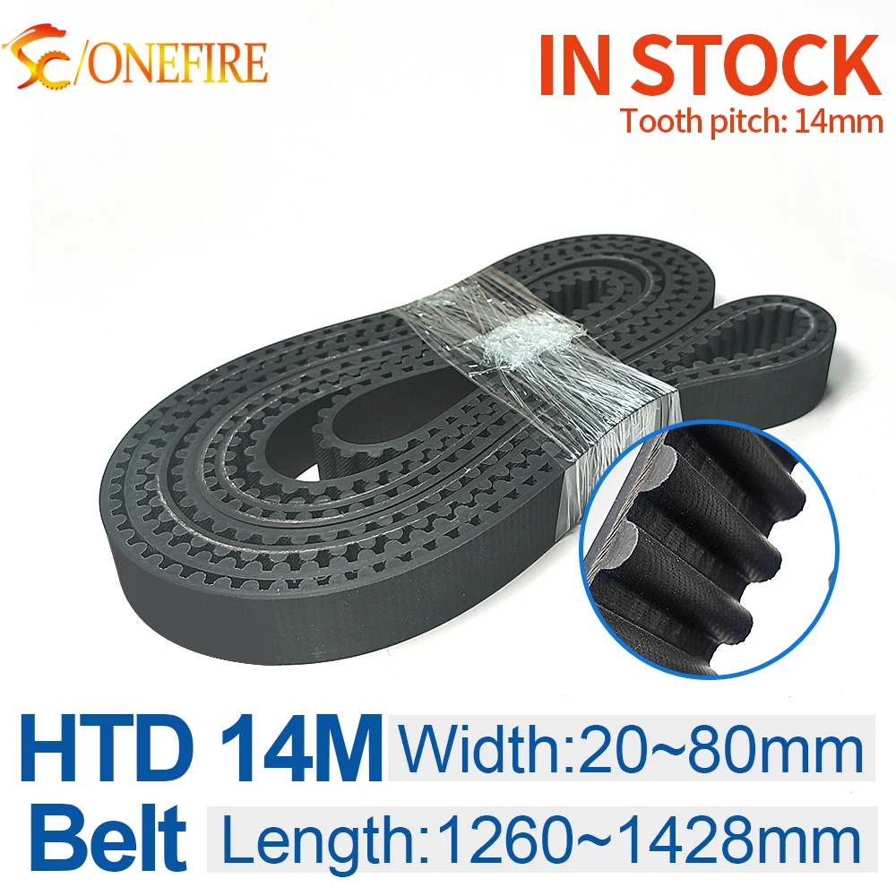 ONEFIRE correa de distribución de alta calidad 14M-1260/1288/1316/1344/1358/1400/1414/1428mm de ancho 20 ~ 80mm correa de bucle cerrado de goma