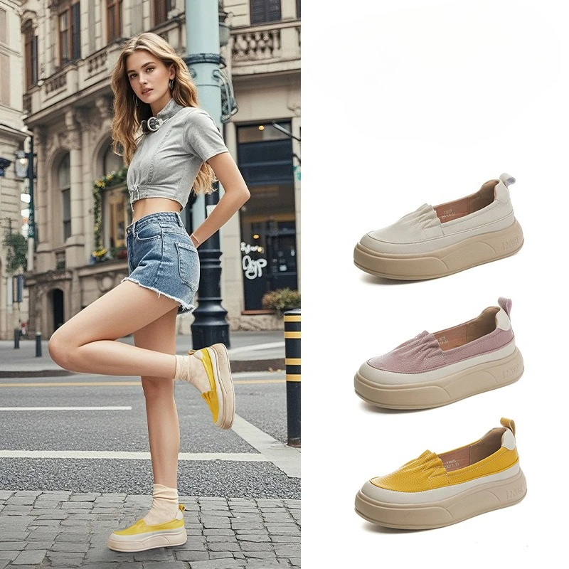 

Foam Sole Leather Little White Shoes Women's Summer New One-pedal Platform Single Sneaker Retro Versatile Loafers