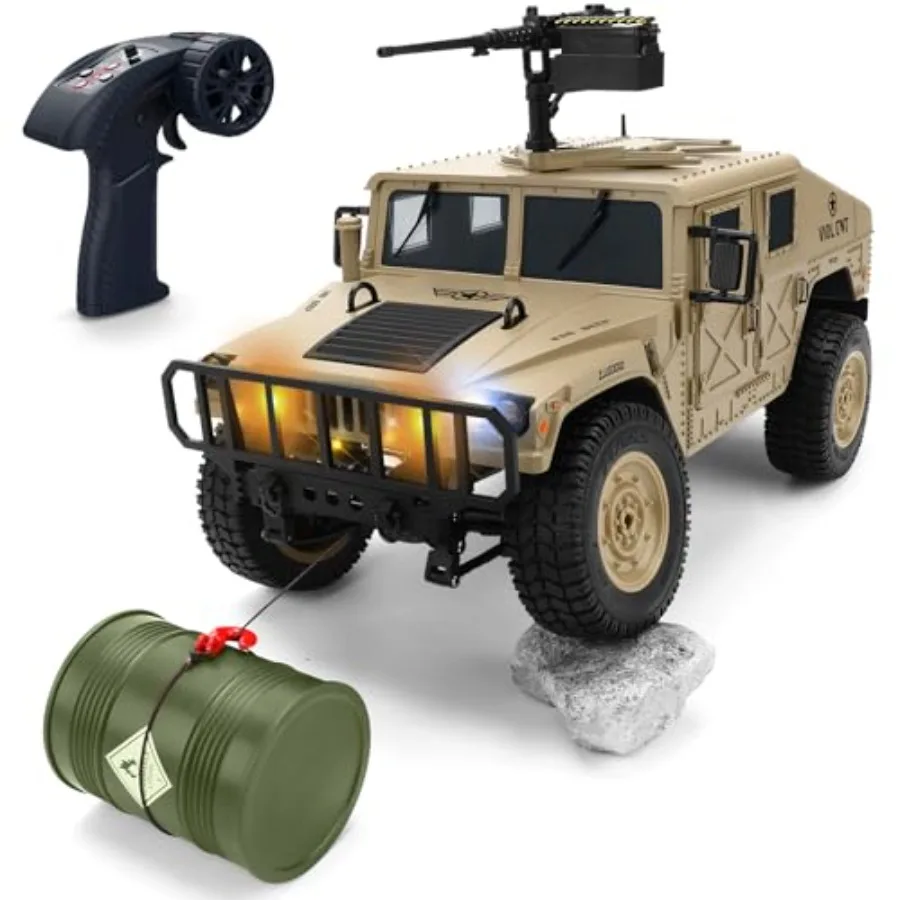

4x4 Off-Road RC Truck with Winch Lights and Opening Door Military Armored Vehicle Toy in Black All-Terrain RTR Remote Control J