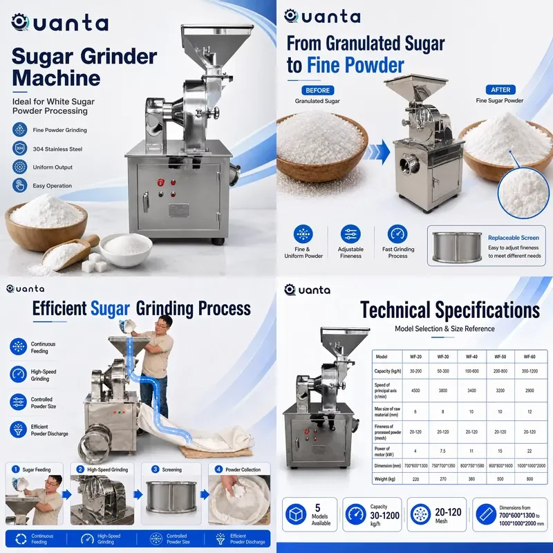 Industrial Hammer Mill Powdered Sugar Crusher for Fine Grinding and Crushing Applications in Food Processing Industry