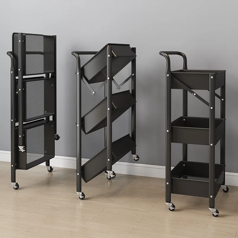 Installation-free Cart Rack, Portable Foldable Storage Three-layer Storage Rack for Kitchen and Bathroom Storage Organizer Nice