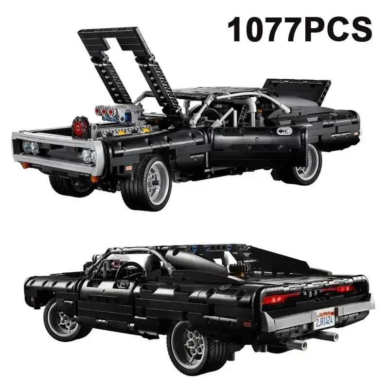 

1077 шт. техническое зарядное устройство Dom's Dodge Muscle Car, строительные блоки 1:10 MOC, сборные кирпичи, игрушки для автомобиля, подарок для детей