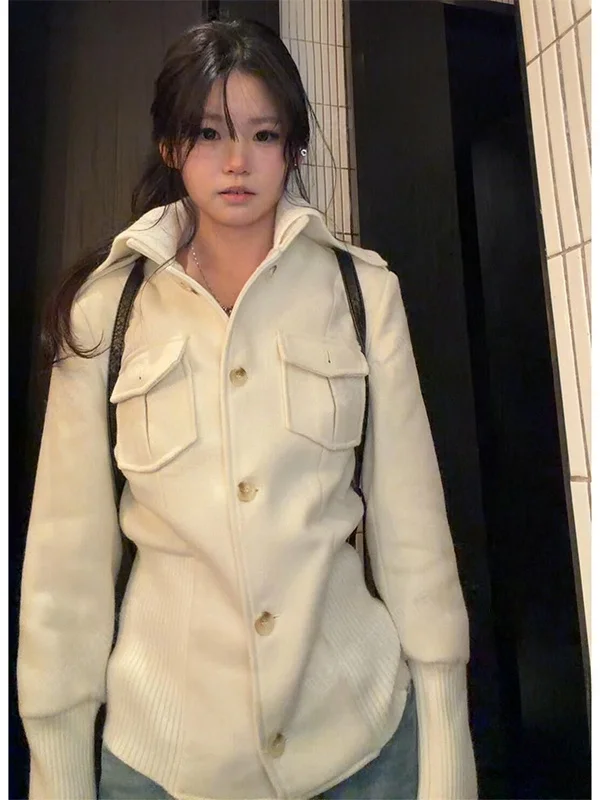 

Retro American Style Short Jacket Women's Autumn Winter Slim Fit Stand Collar Workwear Outerwear Coat Warm Commute Style