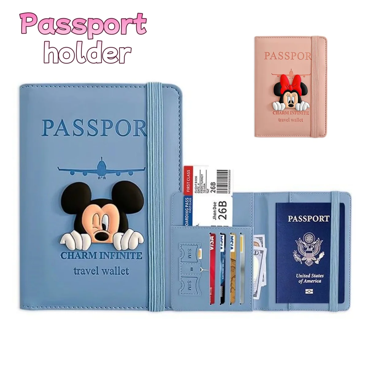 

Disney multi-functional travel ticket clip for women, ID storage bag, overseas passport protection cover, passport clip for men