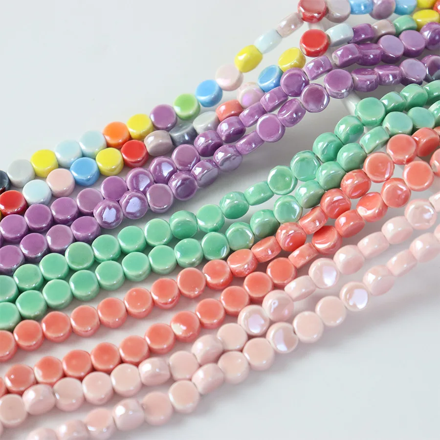 20pcs 8mm Chinese Ceramic Beads Cindy Color Round Flat Spacer Beads For Jewelry Making Finding DIY Bracelet Necklace Accessories