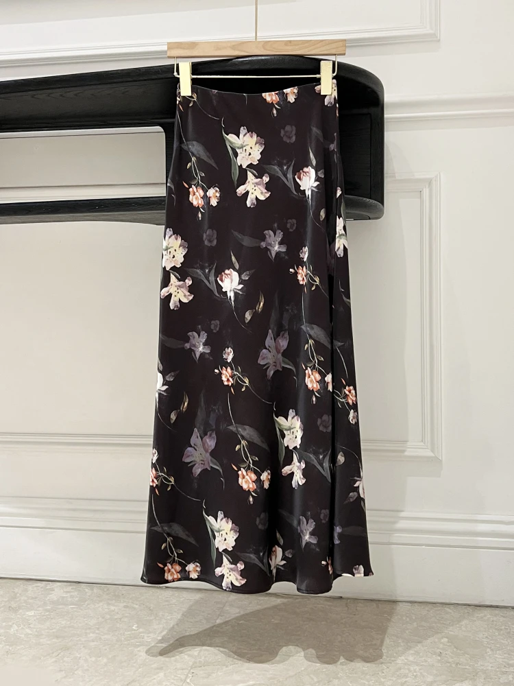 

Новая весенне-летняя женская юбка миди А-силуэта с цветочным принтом в стиле ретро, с завышенной талией, стройнящая, модная, для офиса и повседневной носки
