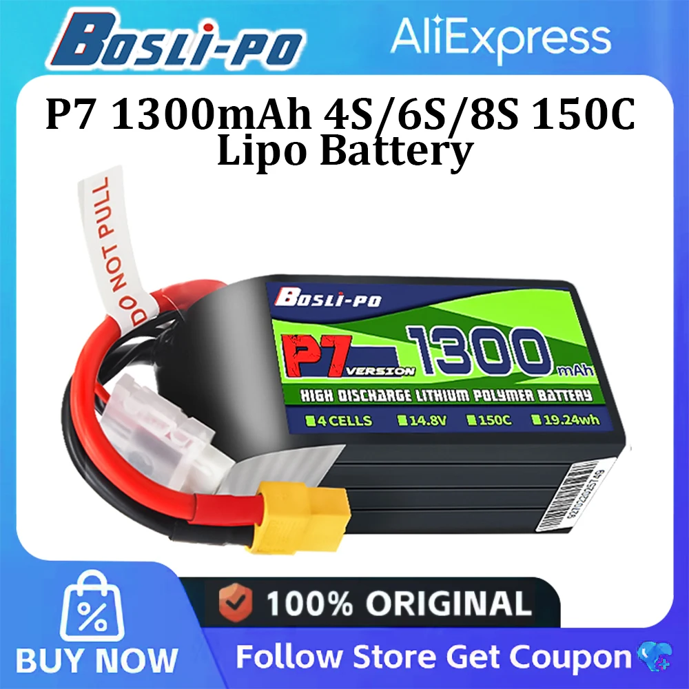 Boslipo P7 1300mAh 150C batterie Lipo 4S 6S 8S FPV batterie pour drones RC Freestyle de course