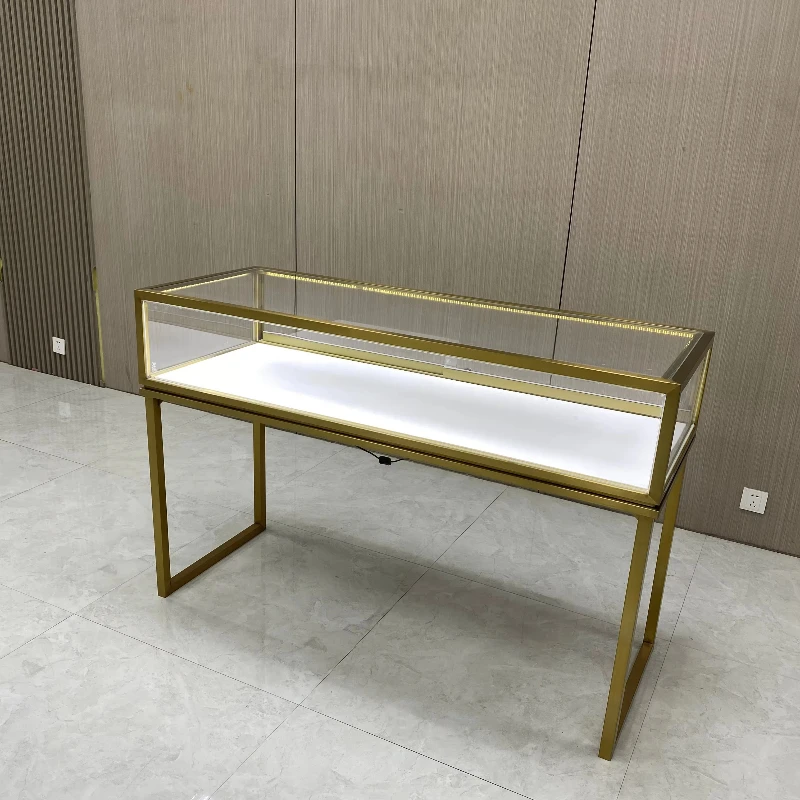 

Luxury LED Light Perfume Display Counter Showcase Most Popular Stainless Steel Glass Furniture Shopping Mall Cosmetic