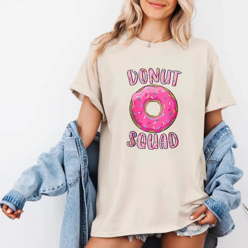 Donut Squad Pink Glaze Sprinkle Donut Cotton Men Tee Cute Sweet Dessert Funny Graphic Unisex Tops Bakery Lover Street T-shirt