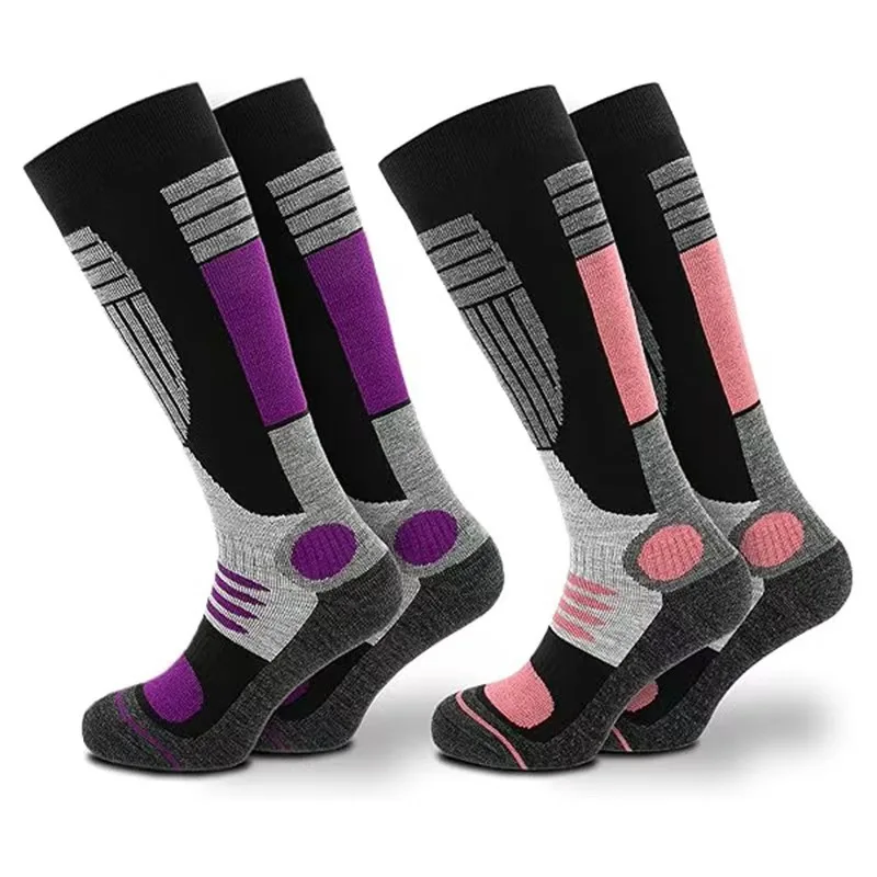 2 pairs of men's skiing socks, outdoor men's and women's warm and thick socks, long tube socks, hiking socks, looped snow socks