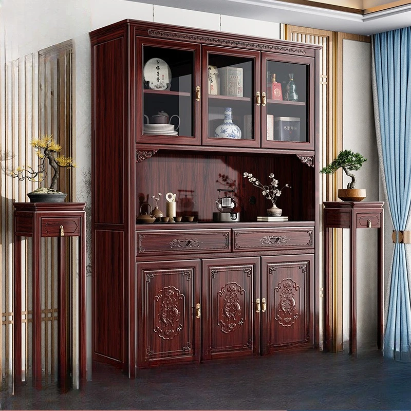 New Chinese-style rosewood solid wood dining side cabinet integrated wine cabinet against the wall classical storage cabinet