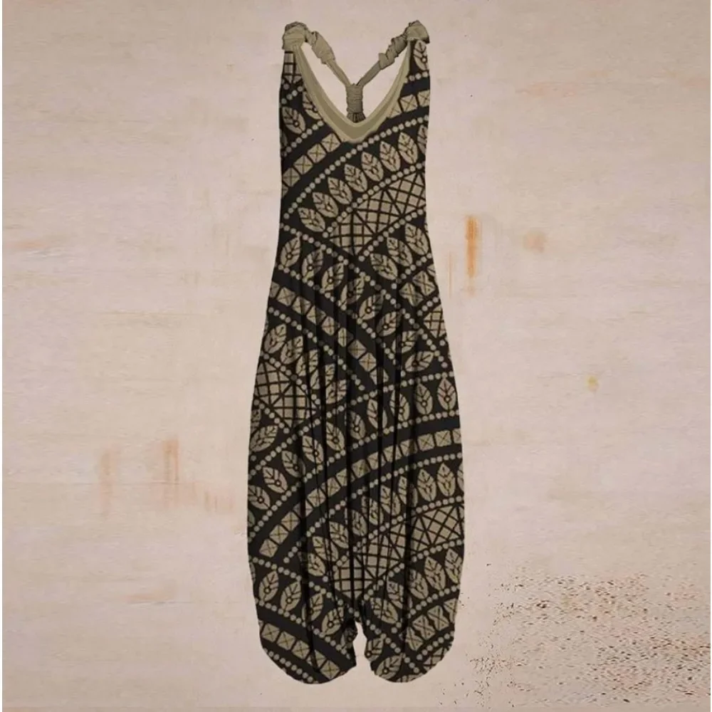 Women Printed Cotton Bib Overalls Sleeveless Loose Fit Adjustable Straps Breathable Comfy Streetwear Ladies Jumpsuit