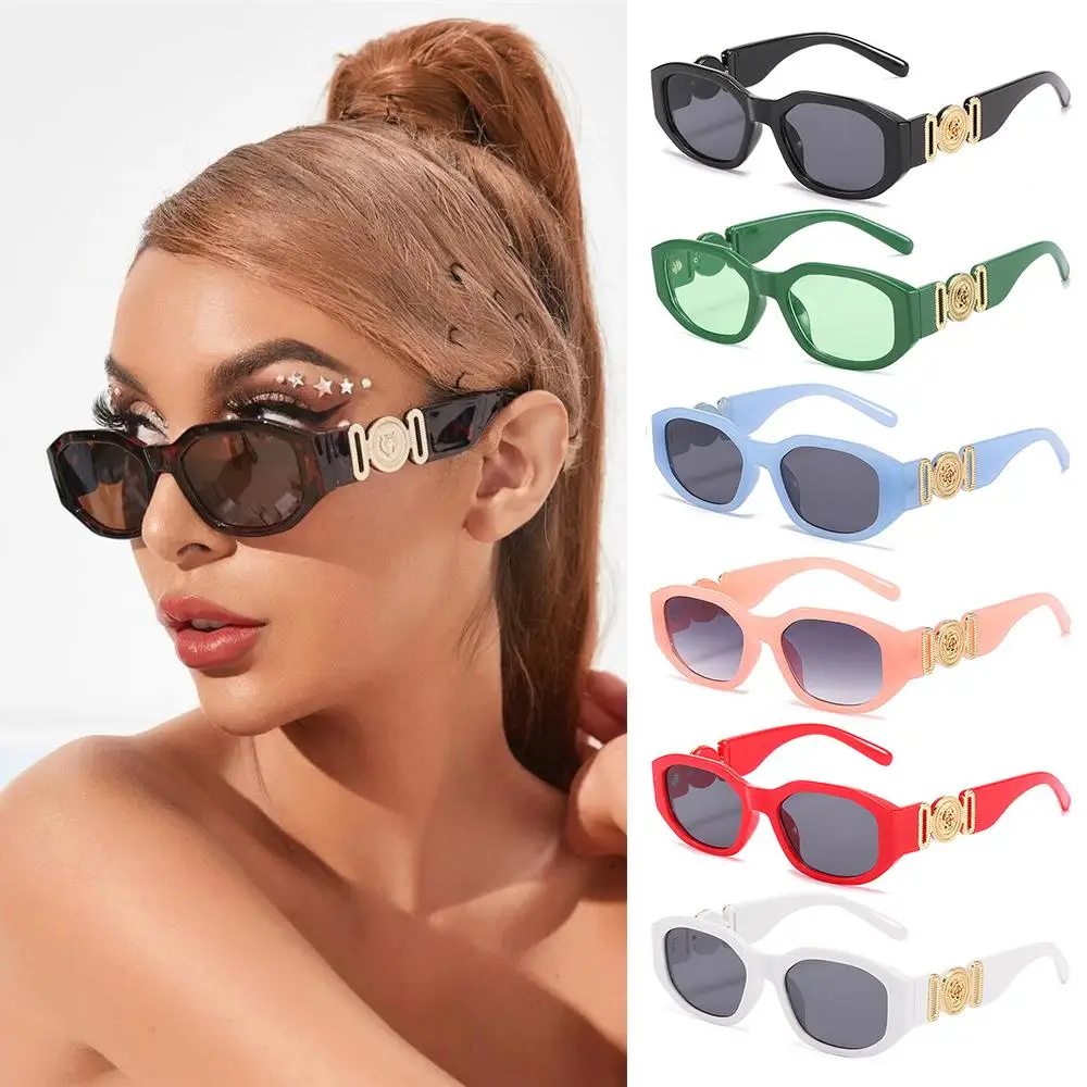 Retro Irregular Sunglasses for Women Men, 90s Vintage Shades Thick Frame Sun Glasses with Metal Rose Design on the Temples