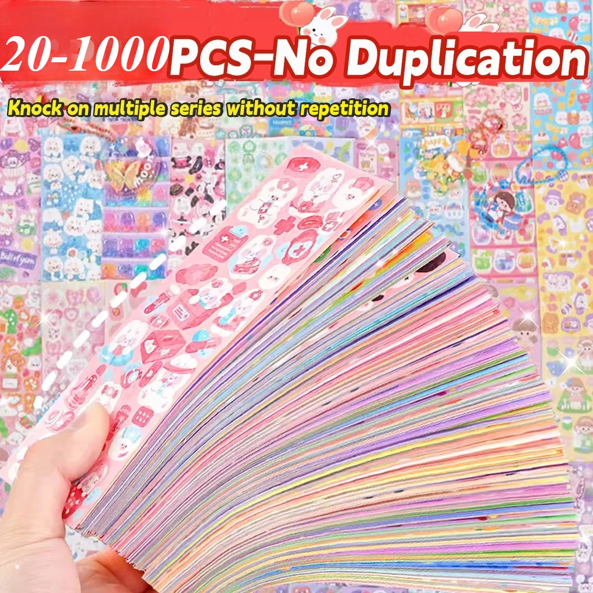 20–1000 Stück niedliche Aufkleber, Kawaii-Cartoon-Laser-Aufkleber, kein Duplikat, für Tagebuch, Kinder, DIY, Schule, Studenten, Dekoration, Schreibwaren