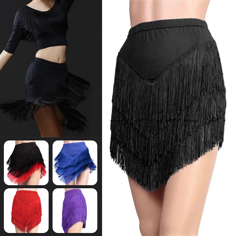 Women Fringes Tassels Mini Skirt Ballroom Latin Tango Salsa Dancewear Dress Samba Chacha Dancing Skirts Stage Wear