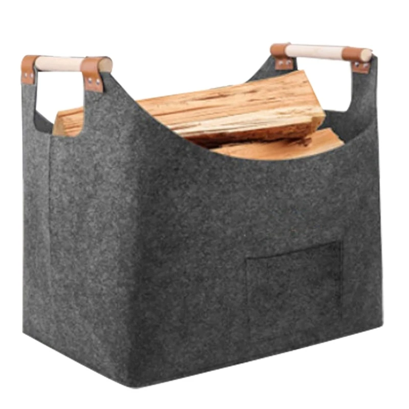 rangement bois chauffage Durable, conteneur organisateur bois chauffage en feutre gris foncé/clair épais, à à