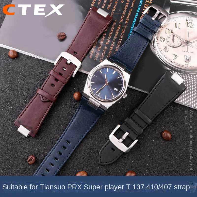 For Tissot 1853 PRX Series T137.410A T137407A Cow Leather Watch Strap T137 Accessories Waterproof Male Interface 12mm For Men