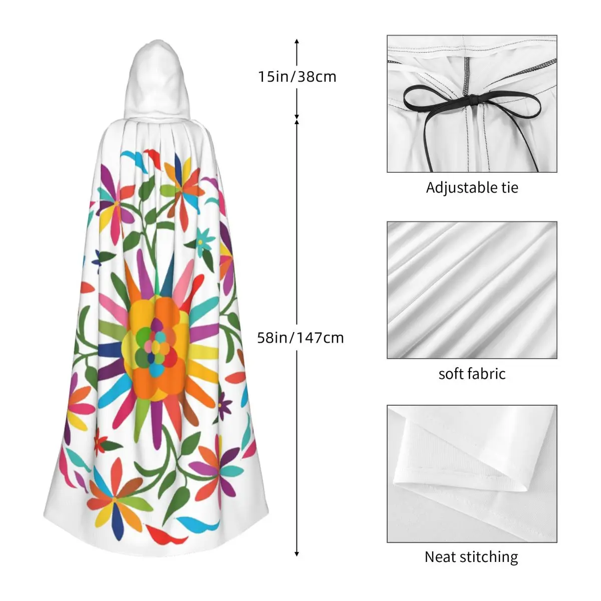 メキシコ自動花構成による Akbaly ロングフード付きマント魔女コスチュームコスプレケープハロウィンヴァンパイア大人ユニセックス