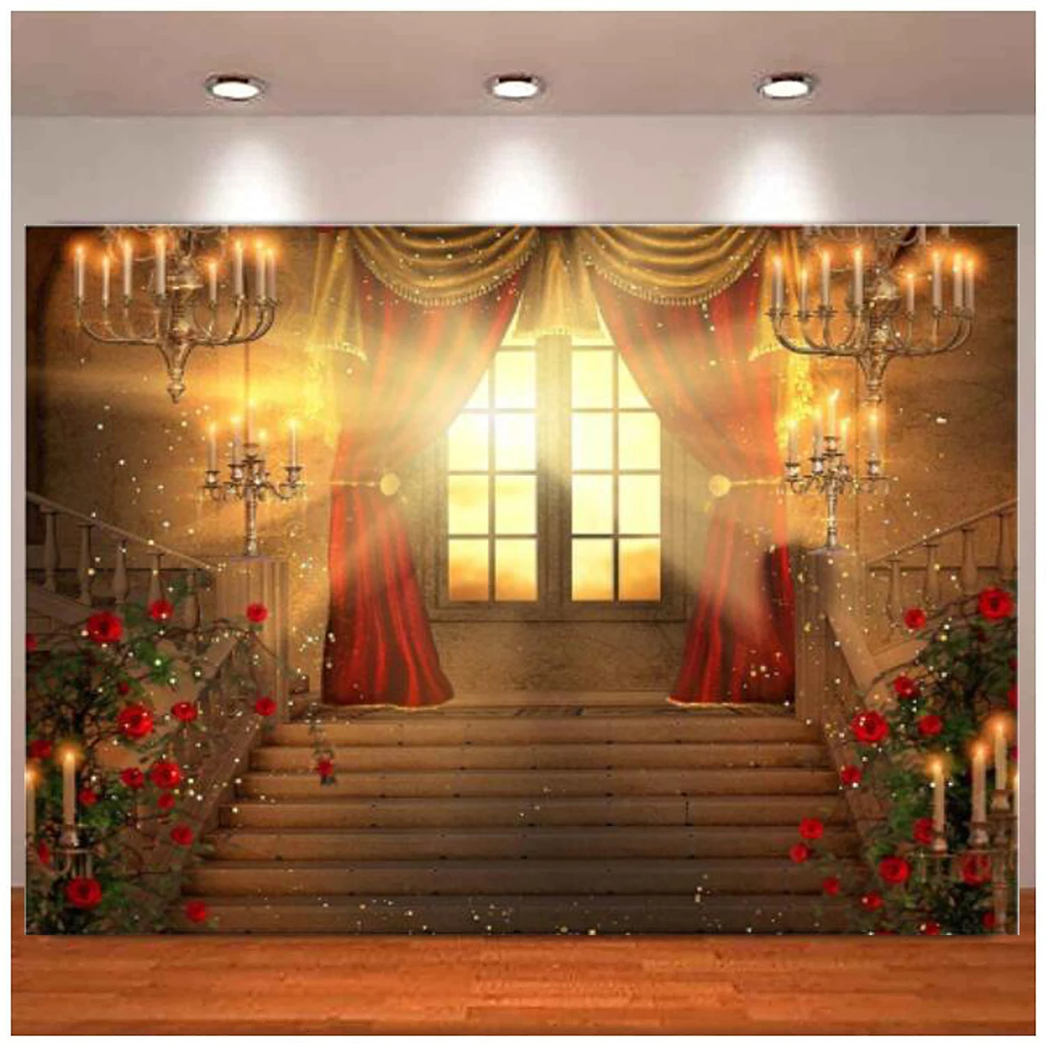 

Photography Backdrop Vintage Rose Flower Gold Castle Theme Background For Wedding Fairytale Palace Banner For Photoshoot