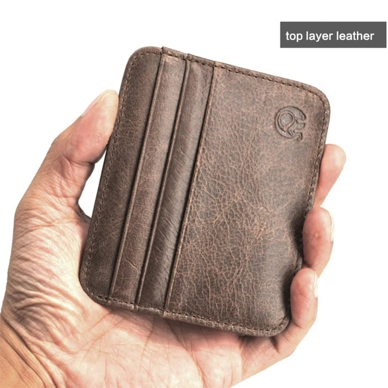 Leather Men Women Wallet with 6-Card Slots Coin Purse Small Card Holder Vintage Wallet RFID Blocking Front Pocket Wallet