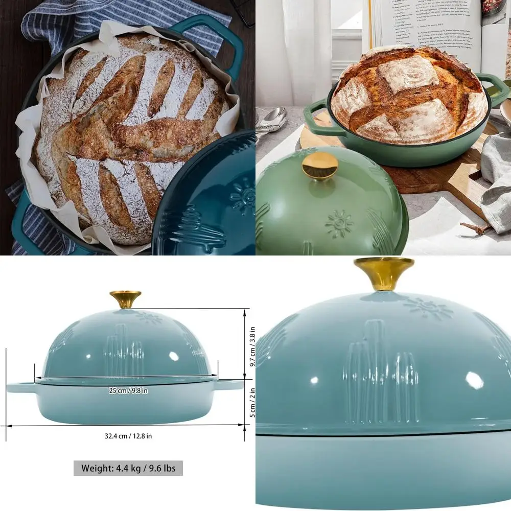 

Blue Enamel Cast Iron Bread Oven with Cloche Lid for Sourdough Baking, 5-Quart Capacity