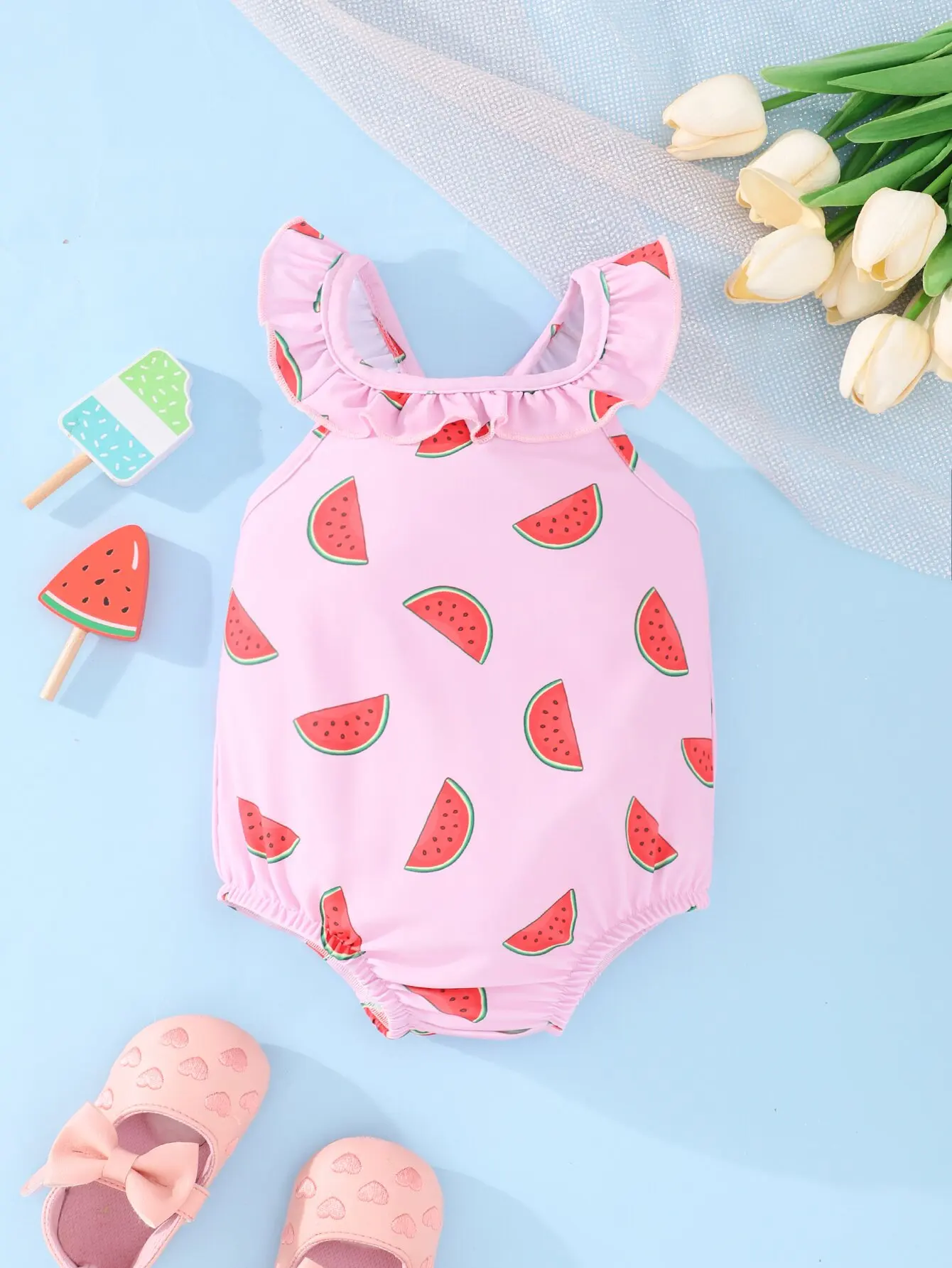 Summer Baby Girls Beach Swimming Holiday Leisure Comfort Cute Sweet Watermelon Print Halter costume intero a triangolo