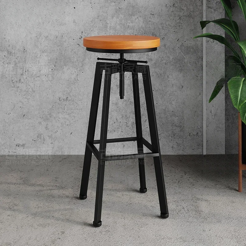 Industrial Style Bar Chair Solid Wood High Foot Cashier Seat Mechanical Lifting Counter Stool Comfort Backrest, Modern Furniture