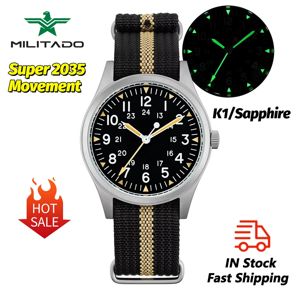

Watchdives ML07 Vintage Field Watch Super 2035 Movement K1 Sapphire Crystal Quartz Watches Luminous 10Bar Waterproof 36Mm Watch