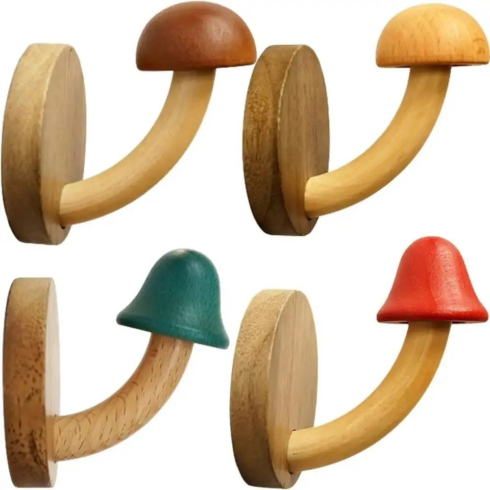 

Wooden Mushroom Clothes Hat Hooks Self-adhesive Drill-Free Wall Hanging Shelves Nordic Style Wall Decoration Home Storage Hook