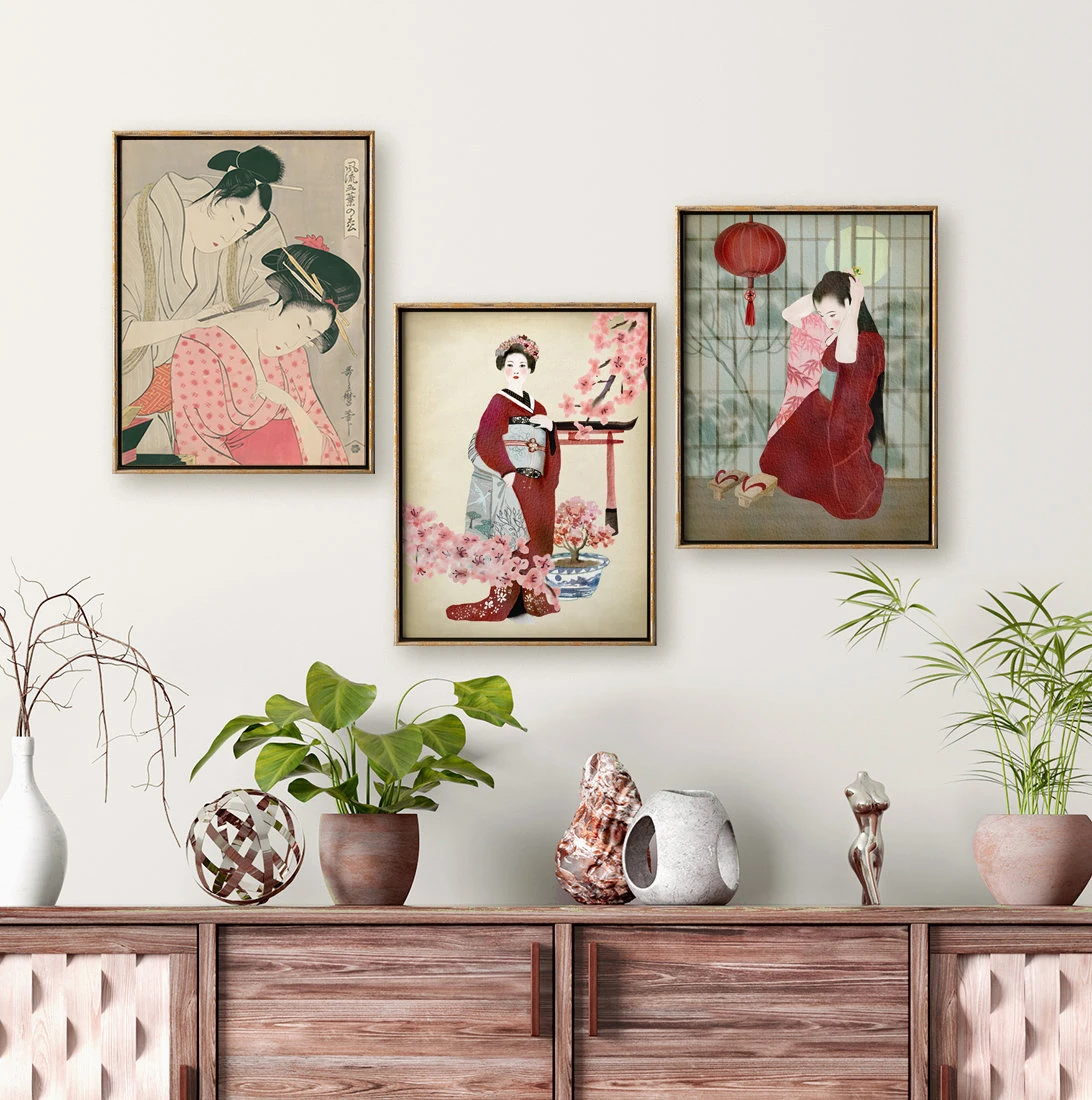 Vintage Japanese Geisha Kimono Ukiyo-e Woman Poster Canvas Painting Wall Art Pictures Nordic Living Room Home Decor Gift