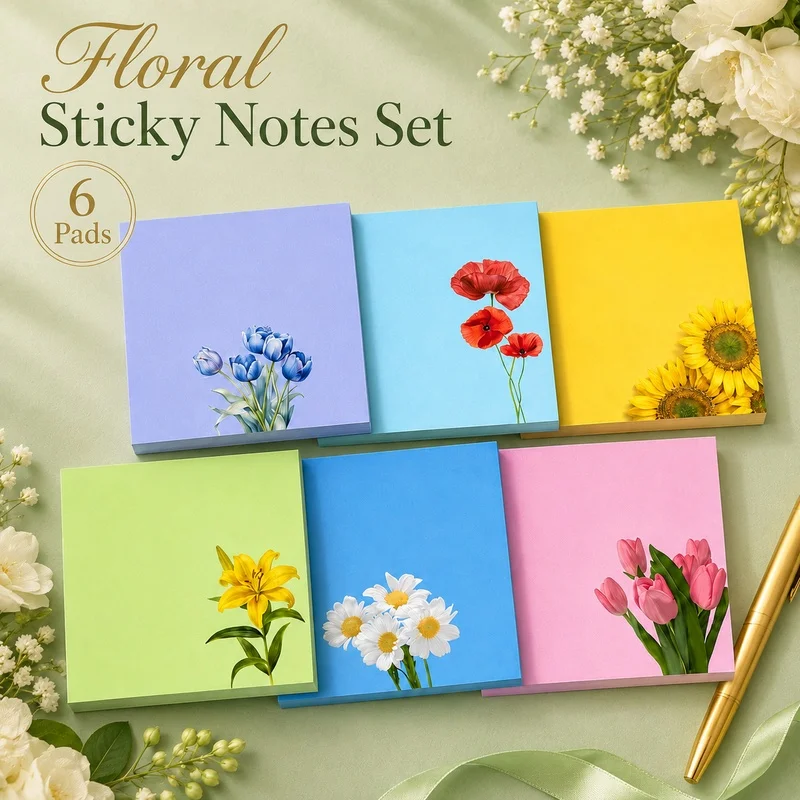 6/9pcs Floral Bird Sticky Notes Pastel Self-Adhesive Memo Pads Aesthetic Decorative Note Paper Journal Office School Stationery