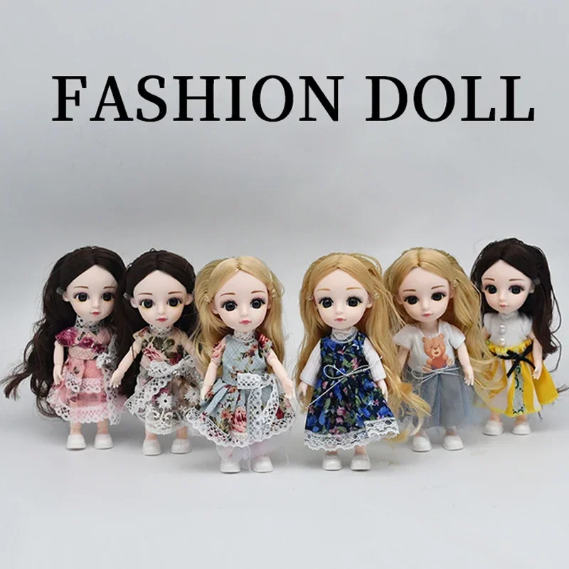 

1/12 BJD Doll Joint Movable Simulation Doll Figures 16CM Body Model Dress Up With Skirts Shoes Children Play House Toy Girl Gift